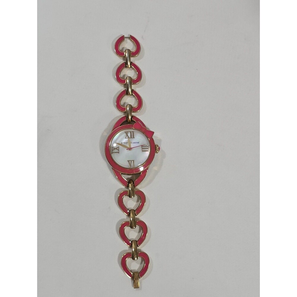 Betsey Johnson Pink XOXO Coquette bow link watch Gold tone accents Needs Battery